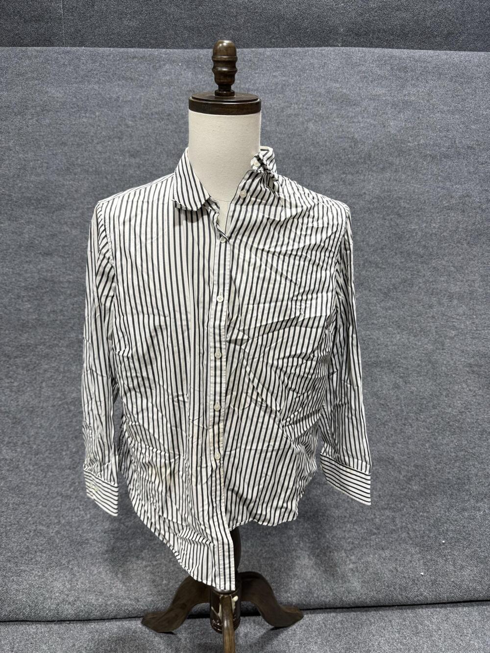 Chaps Shirt Womens 1X White Striped No Iron Long Sleeve Button-Up Casual Top